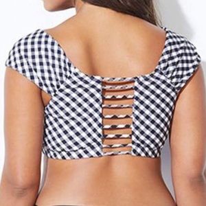 Gingham Swim Top Black White Size 12 Swimsuits for All Bikini Top Cap Sleeve